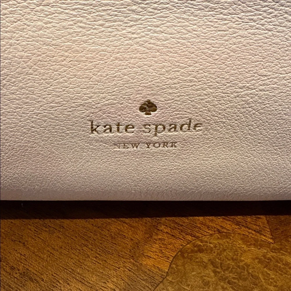 Kate Spade tote bag peachy beige cream taupe color block cinching sides EUC